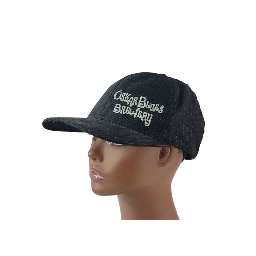 OSKAR BLUES CAP Canned BEER Apocalypse BREWERY FLEXFIT‎ BLACK PIN STRIP L-XL HAT